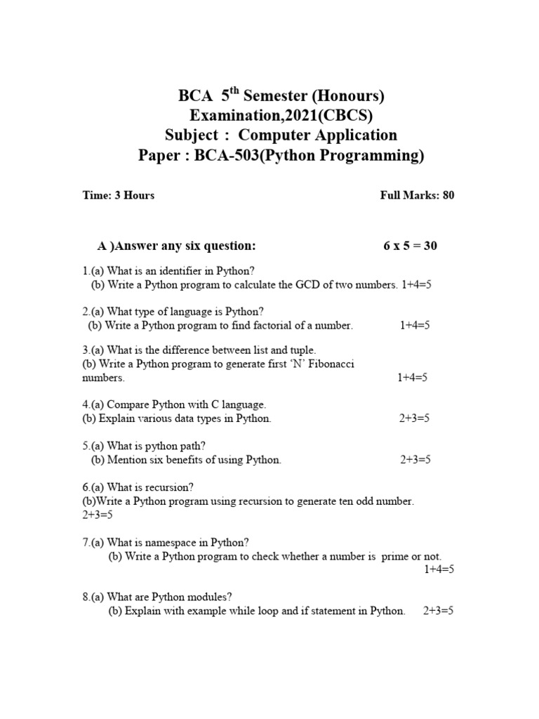 Bca 5 Semester (Honours) Examination, 2021 (CBCS) Subject: Computer ...