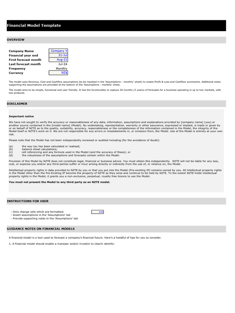 Financial model short form monthly template pdf financial modeling