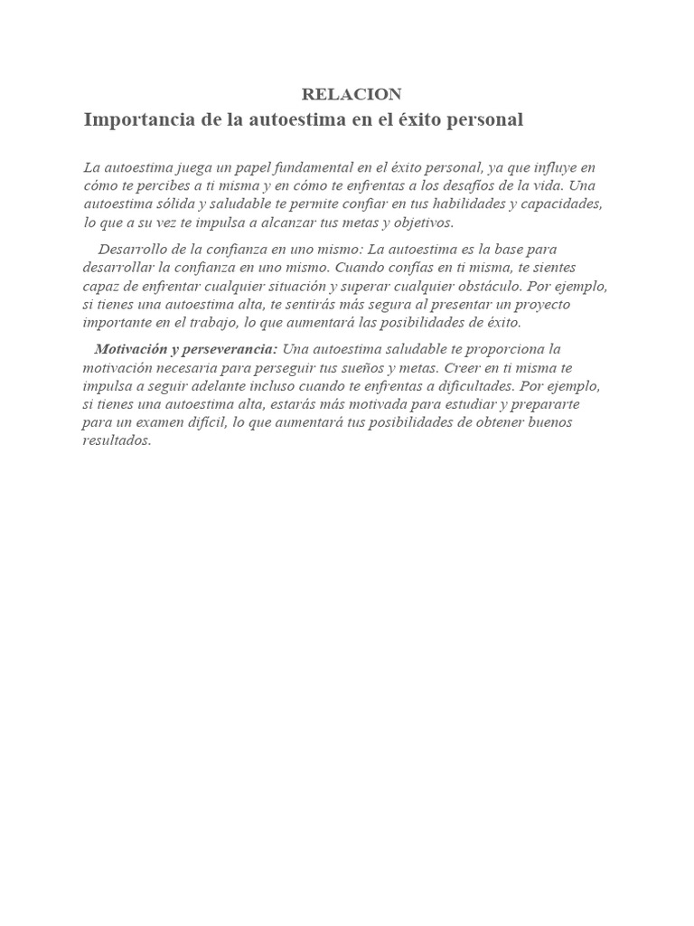 Importancia de La Autoestima en El Éxito Personal | PDF