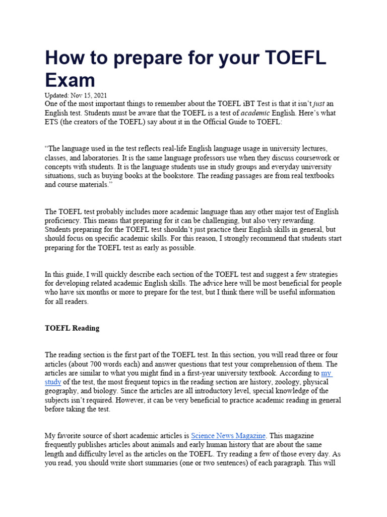 How To Prepare For Your TOEFL Exam | PDF | Test Of English As A Foreign ...