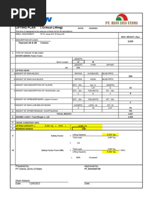 Lifting Plan Calculation (QTZ200 Tower Crane)