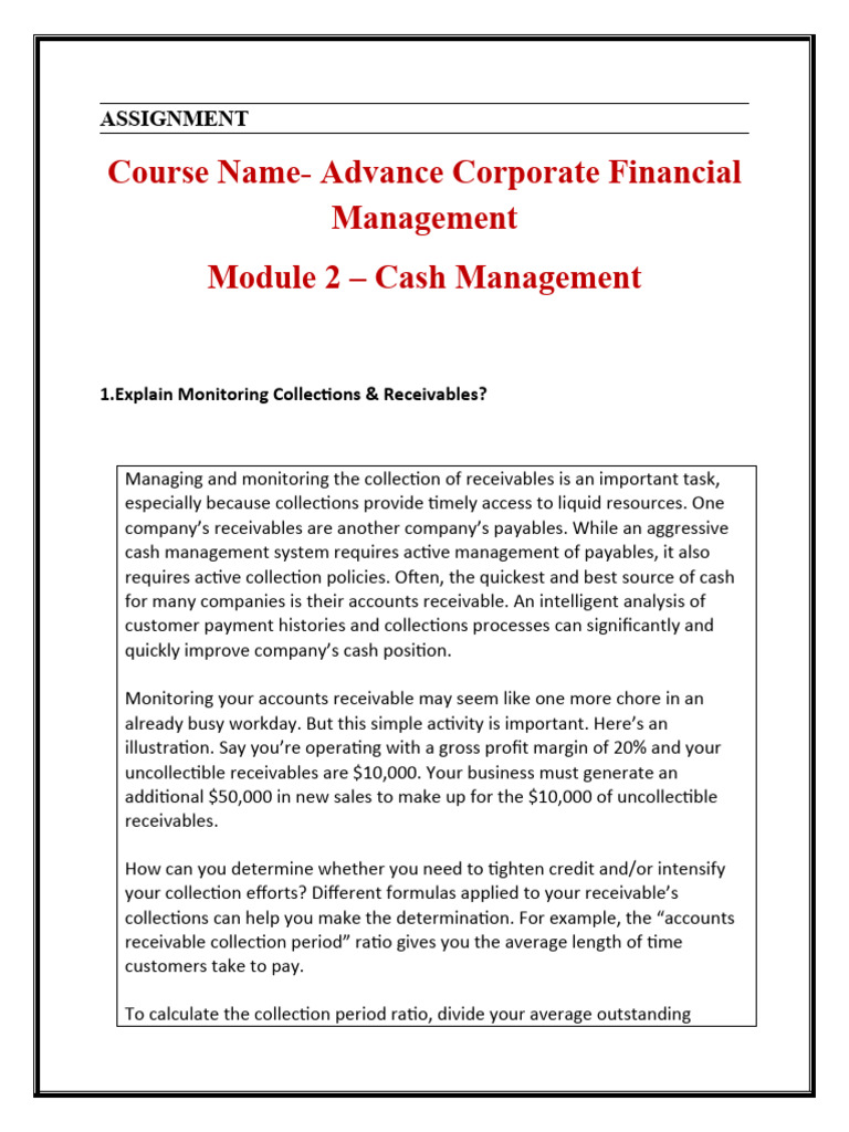 Cash Management Assignment | PDF | Finance & Money Management
