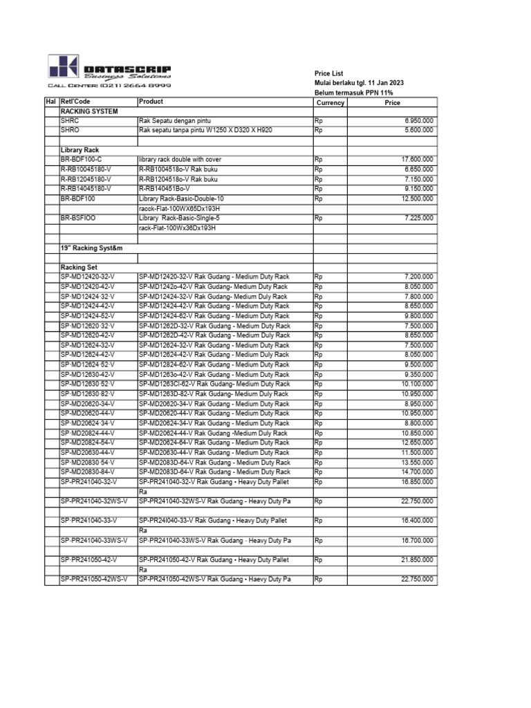 Pricelist jan 2023 pdf office equipment furniture