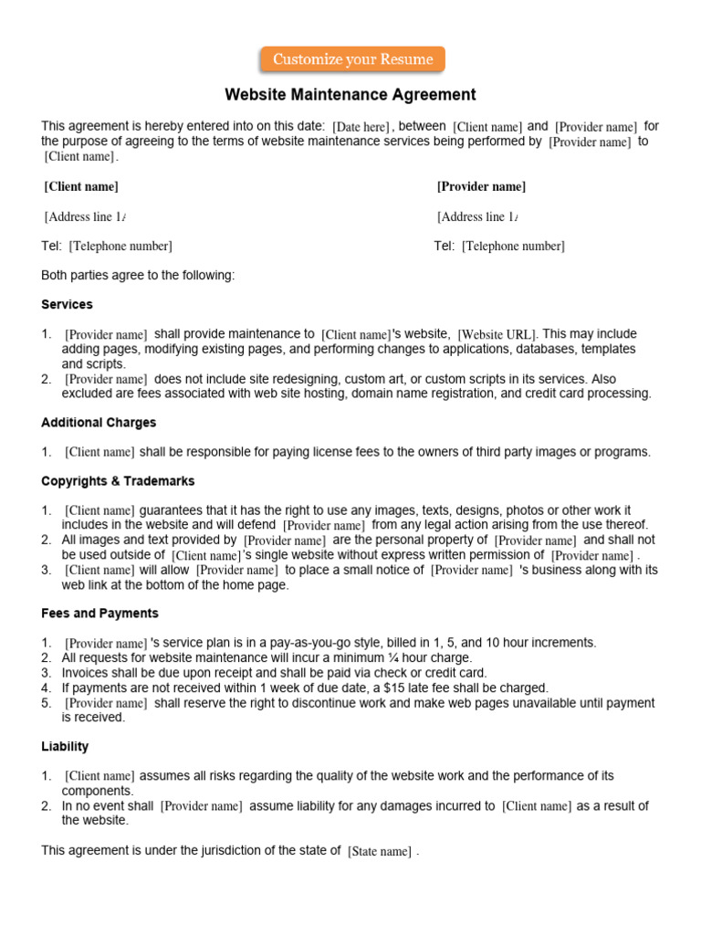 Website maintenance agreement pdf