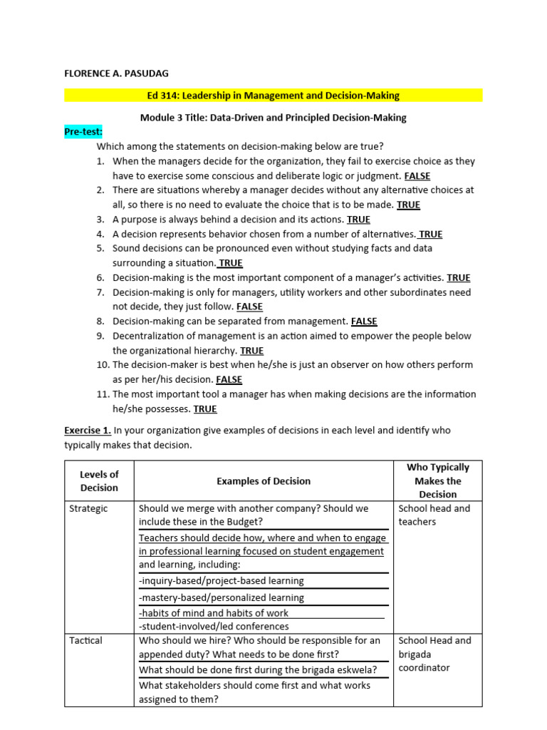 Decision Making Pass 1 Pdf Decision Making Critical Thinking