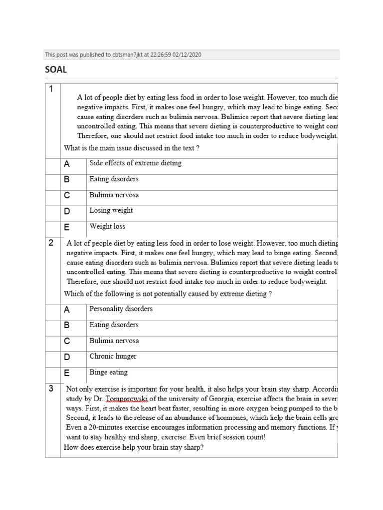 Template PG Kelas XI Sumatif SMAN 7 Jakarta | PDF | Eating Disorder ...