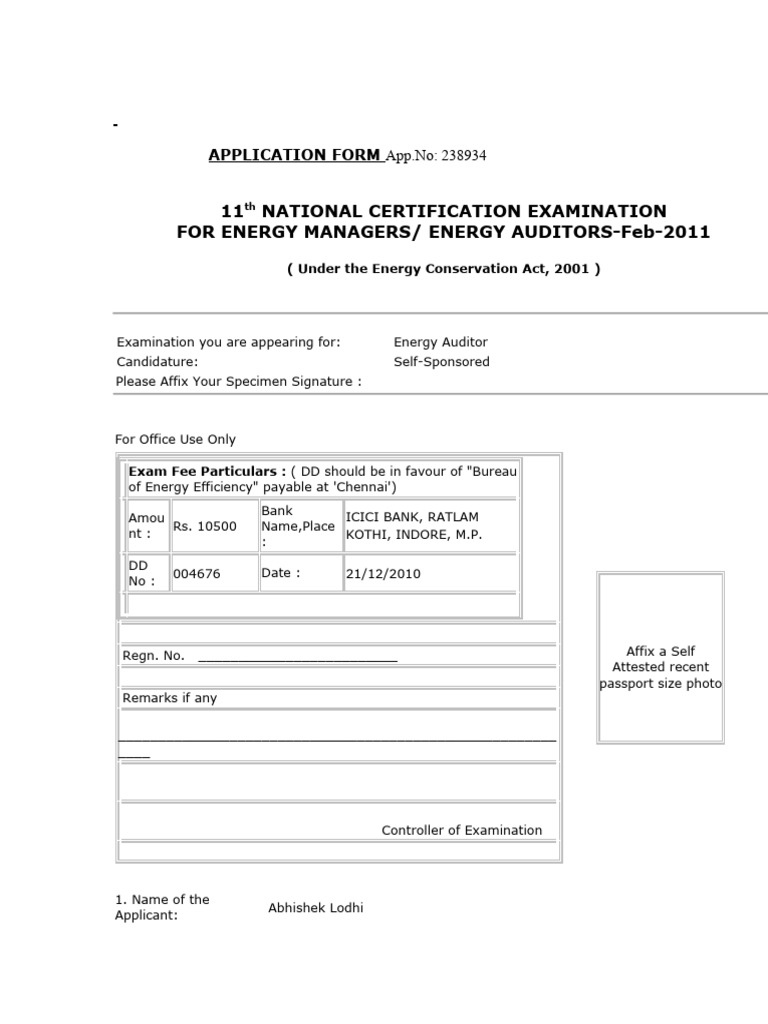 Energy auditor app form pdf government