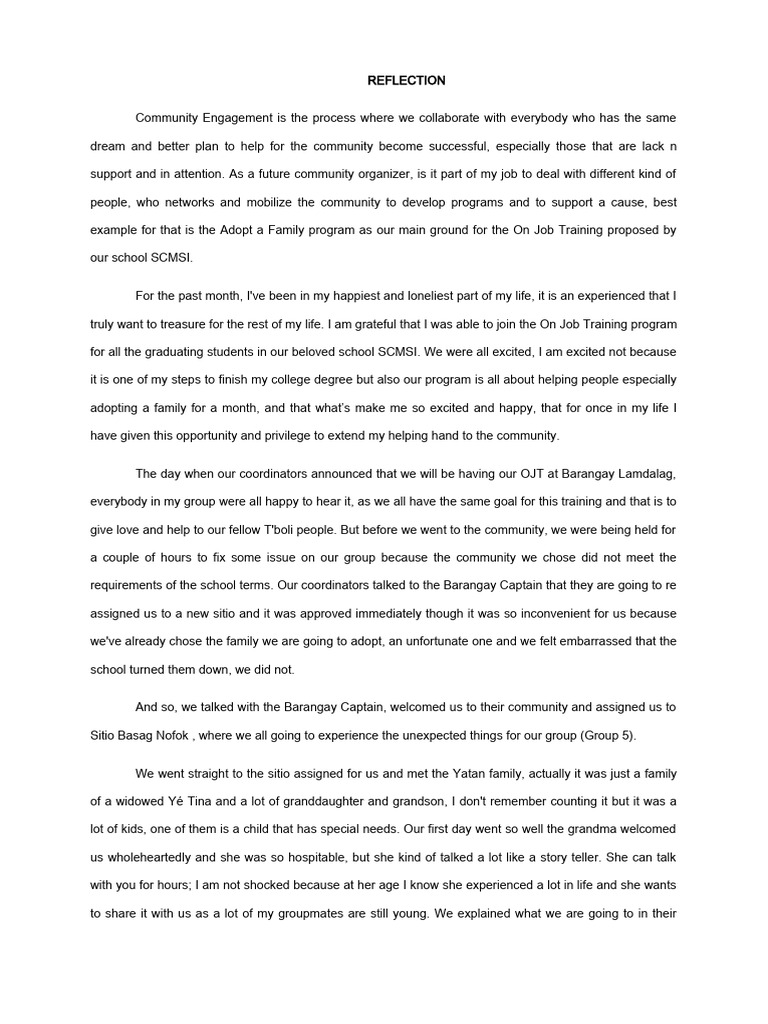 Reflection About Community Engagement