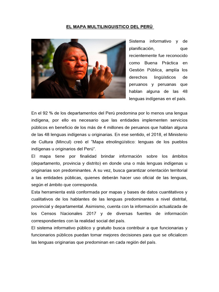 Mapa Multilinguistico. | Descargar gratis PDF | Perú | Multilingüismo