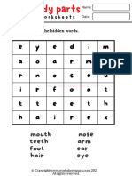 Body Parts Worksheets Word Search