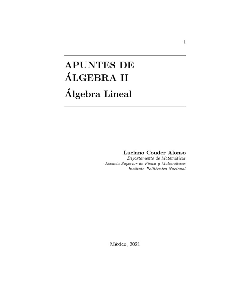 Apuntes De álgebra Lineal Ii Pdf Espacio Vectorial Escalar