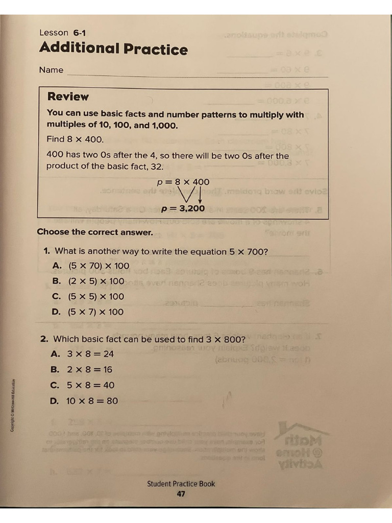 Grade 4 Math Unit 6 Practice Book | PDF