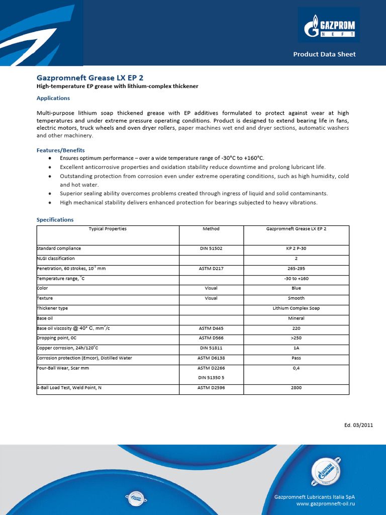 30 - Gazpromneft Grease LX EP 2 Eng | PDF | Mechanical Engineering ...