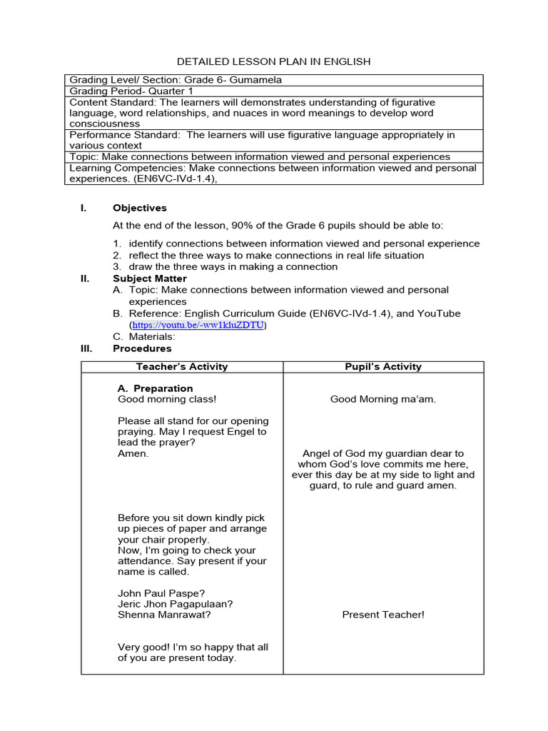 Detailed Lesson Plan in Eng 2 | PDF | Lesson Plan | Learning
