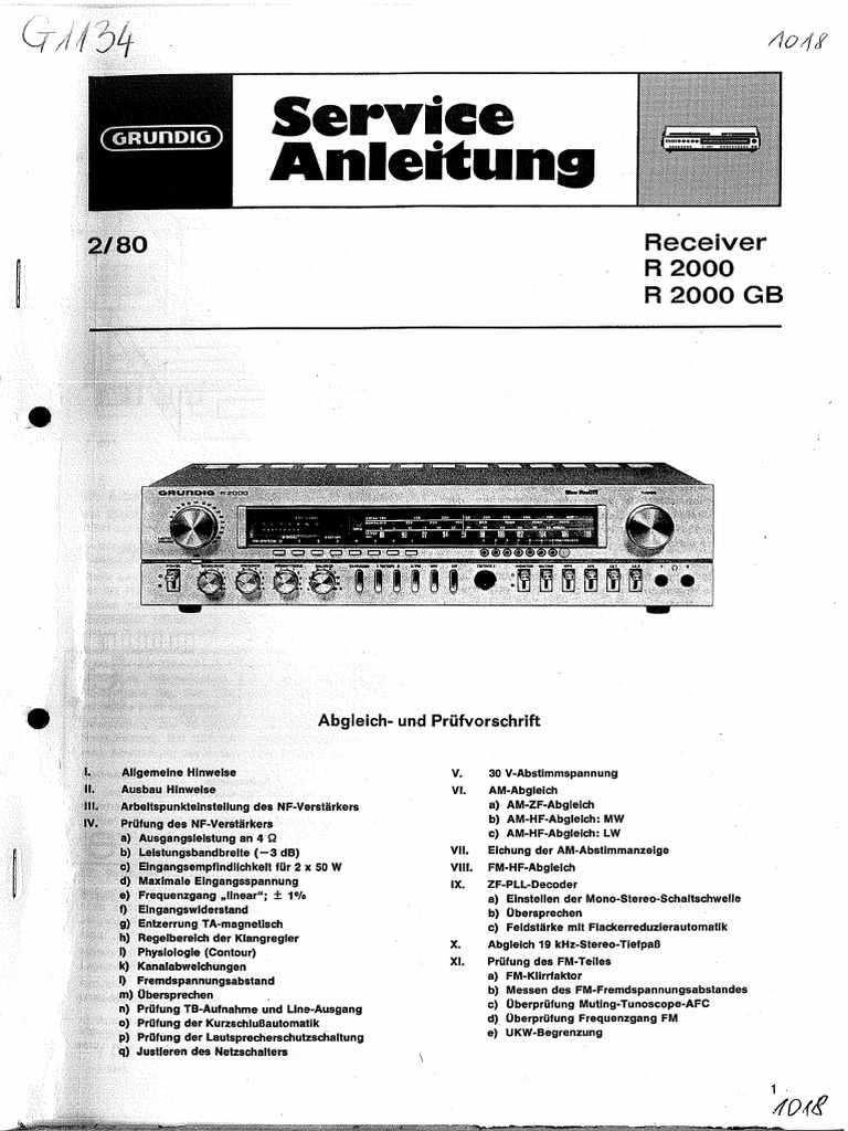 Grundig R 7200 High Fidelity FM AM Stereo Receiver (NO POWER) (AS IS