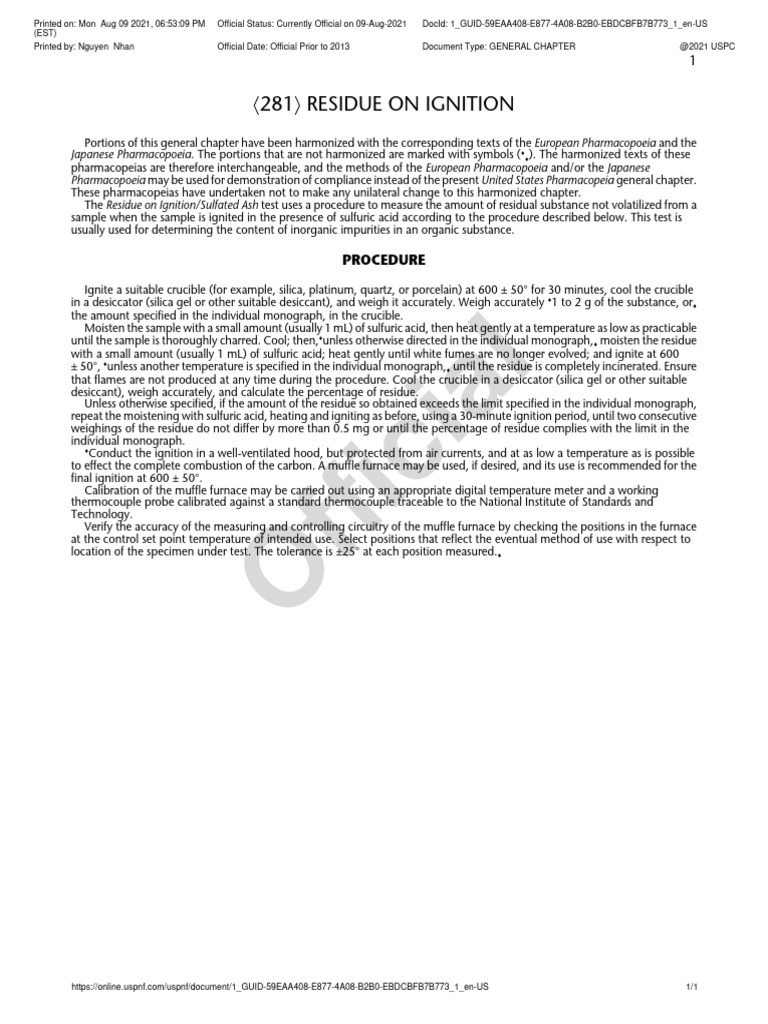 〈281〉 Residue on Ignition PDF