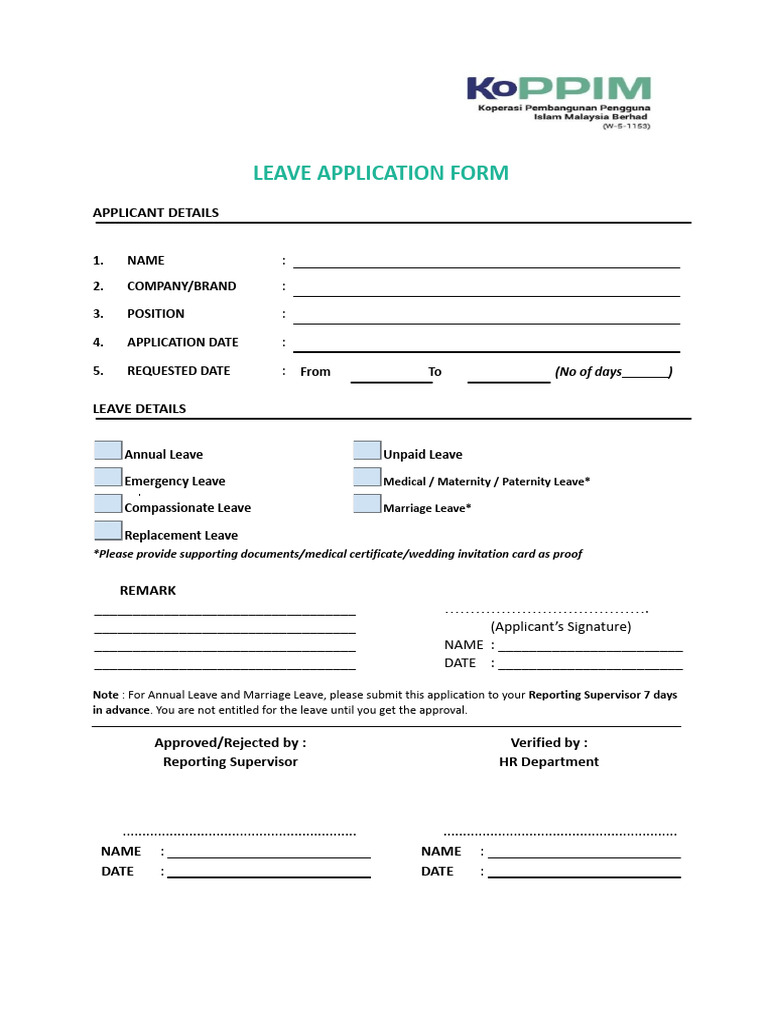 Leave Application Form Template | PDF | Business | Finance & Money ...