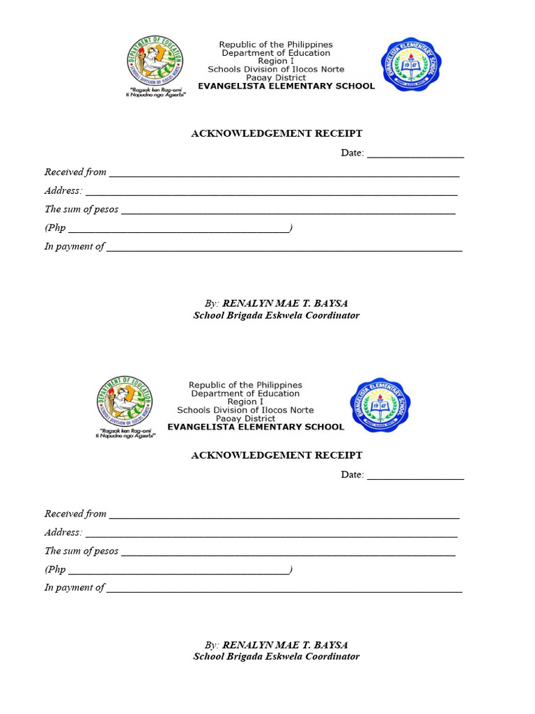 Acknowledgement Receipt | PDF | Southeast Asia | Asia