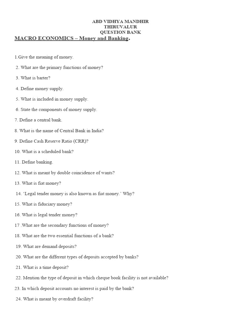 Money and Bankingquestion Bank PDF Money Money Supply