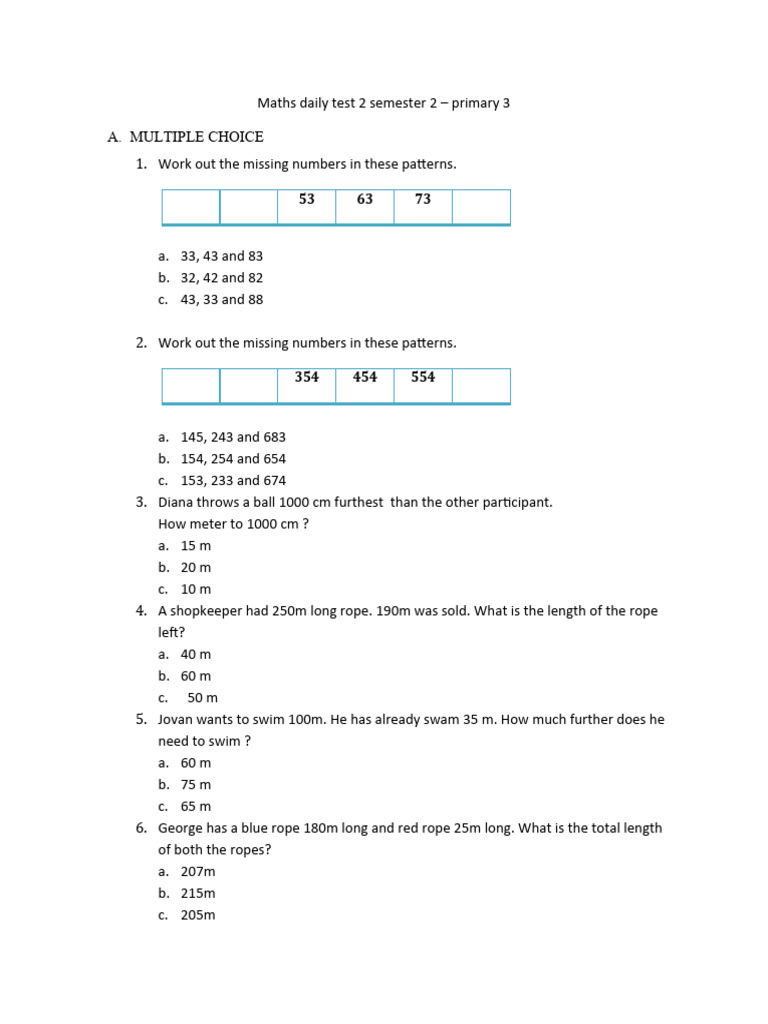 Maths Daily Test 2 Semester 2 | PDF
