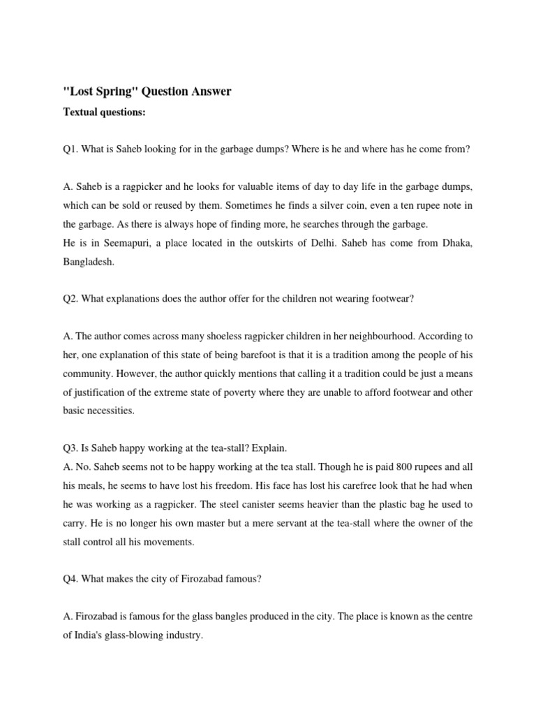 XII Notes Lost Spring Short Answers 2023 2024 PDF