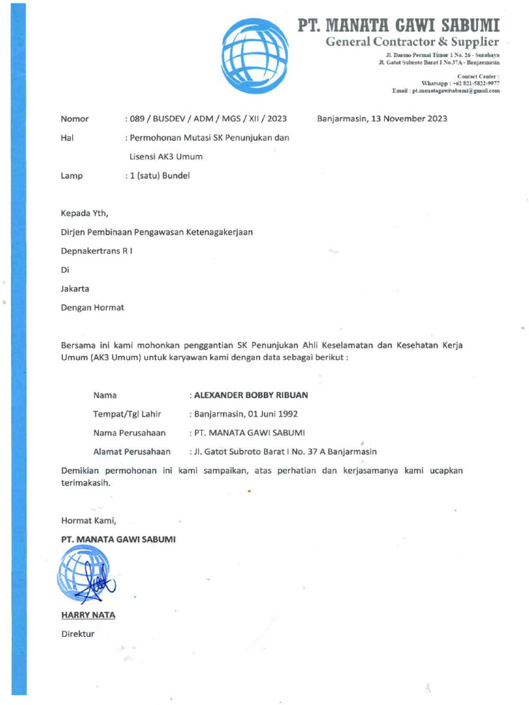 Ppj Permohonan Dari Perusahaan Bobby Pdf