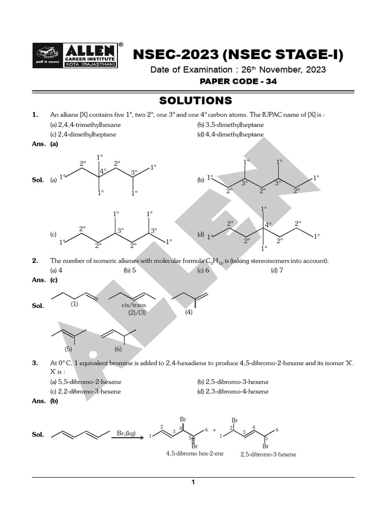 NSEC 2023 Chemistry Question Paper | PDF | Osmosis | Zeolite