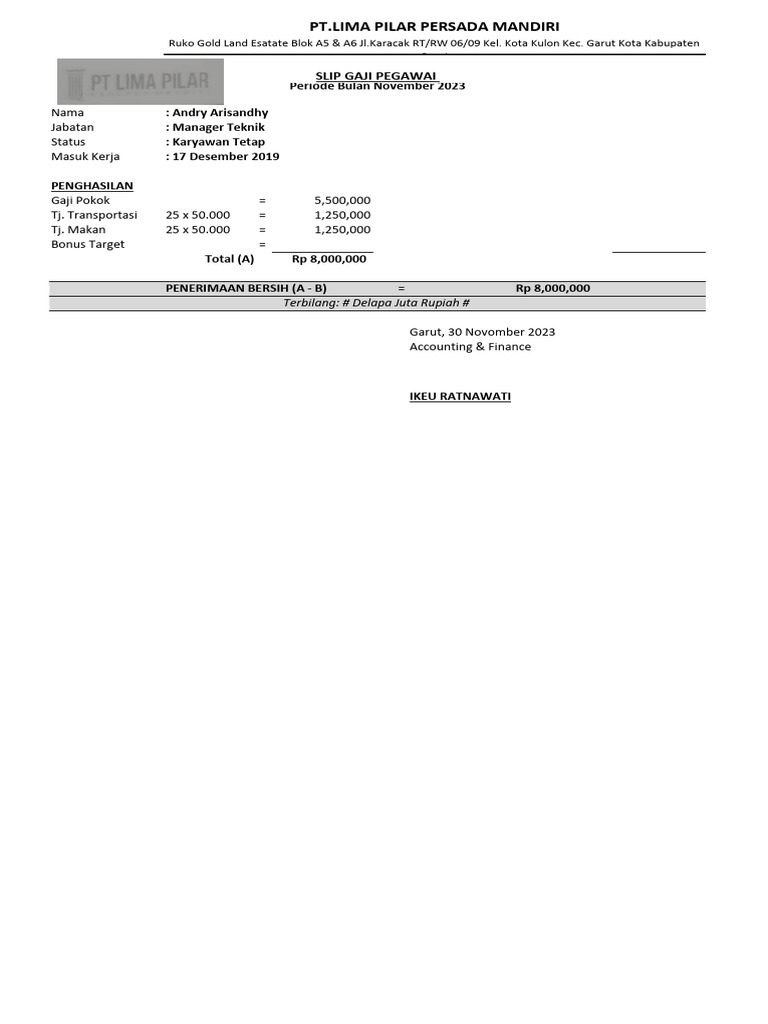 Slip Gaji Excel e PDF