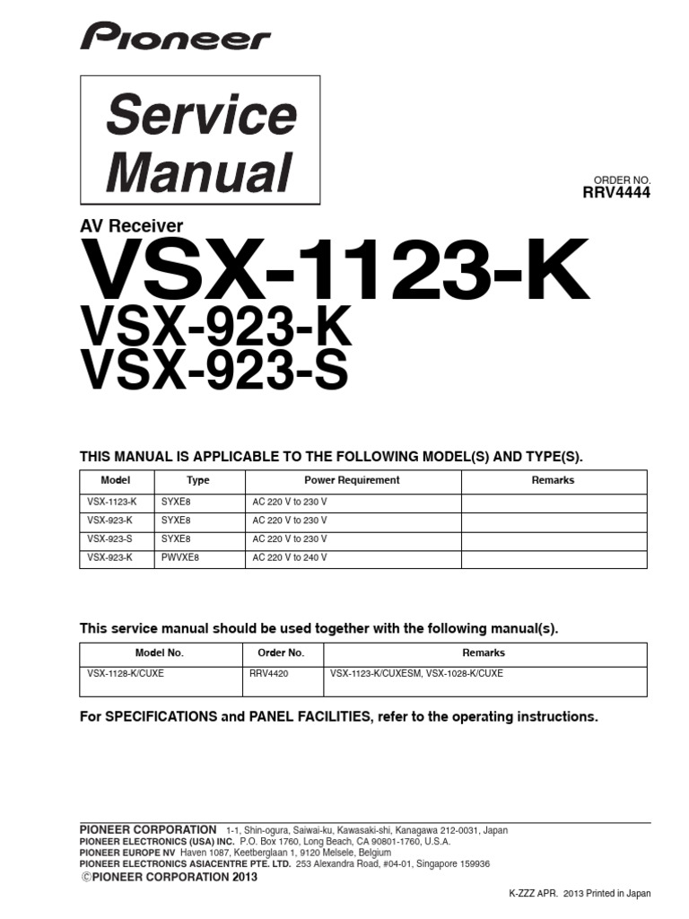 Pioneer Vsx 1123 k Vsx 923 k Vsx 923 s Rrv4444 Parts PDF Resistor