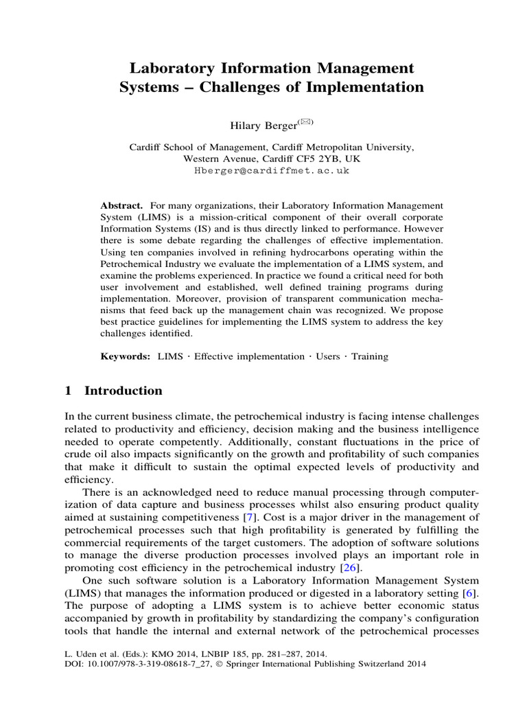 Laboratory Information Management Systems Challenges of