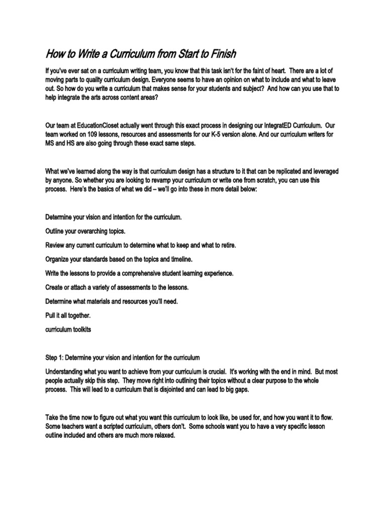 How To Write A Curriculum From Start To Finish Pdf Curriculum