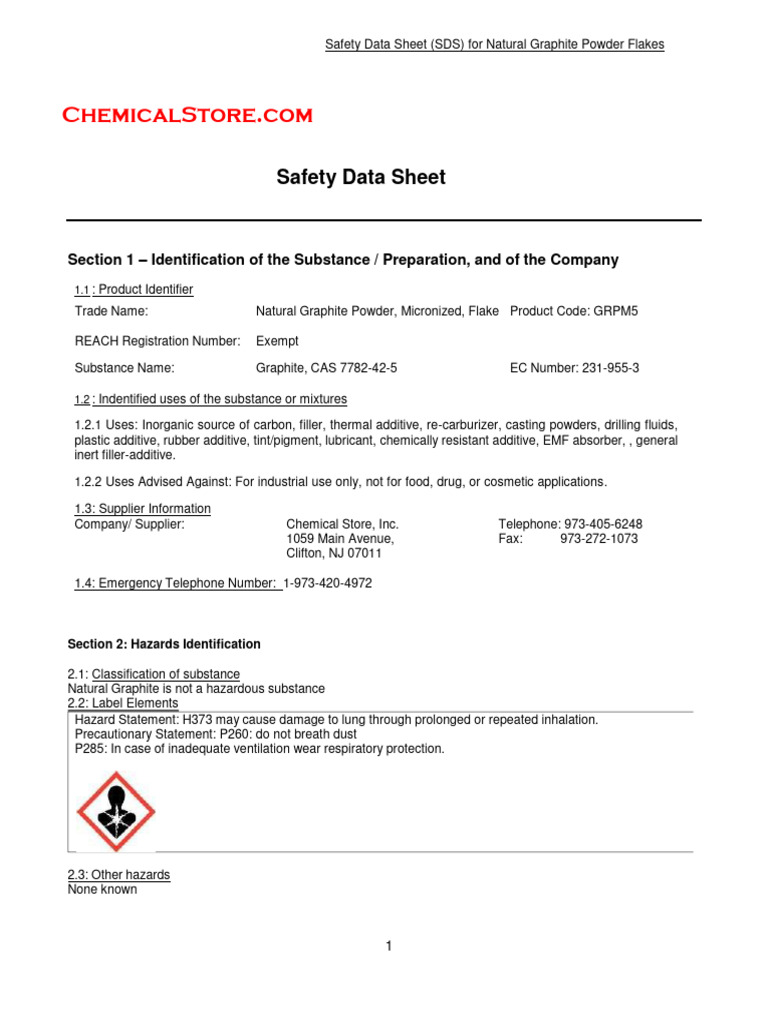 SDS Graphite | PDF | Toxicity | Combustion