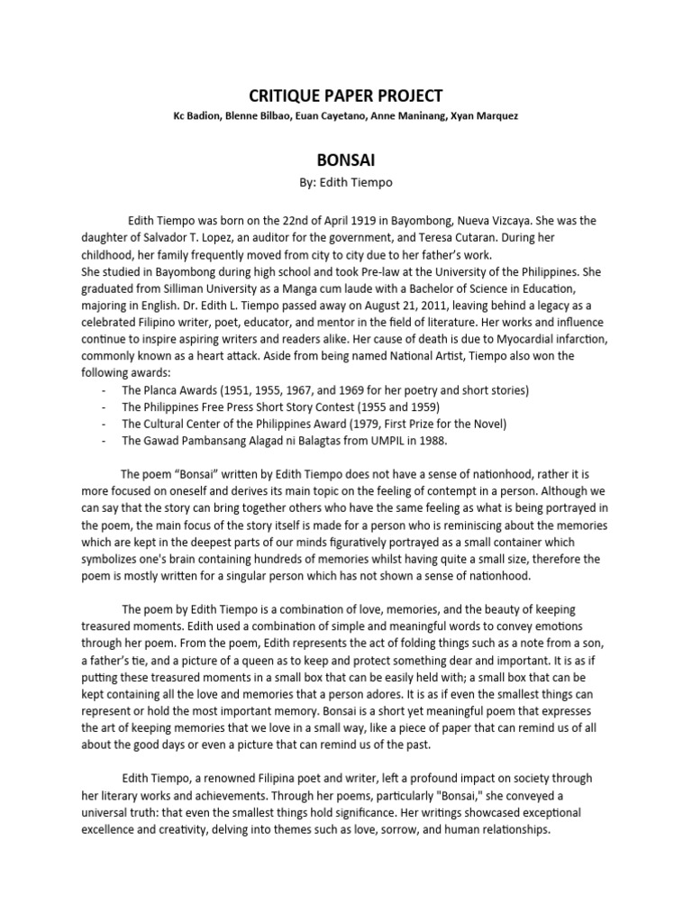 Critique paper project pdf