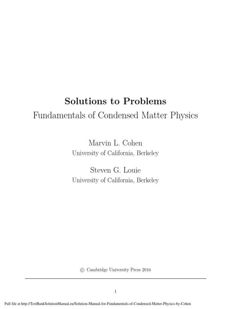 Dokumen - Tips Solutions To Problems Fundamentals of Condensed Matter ...