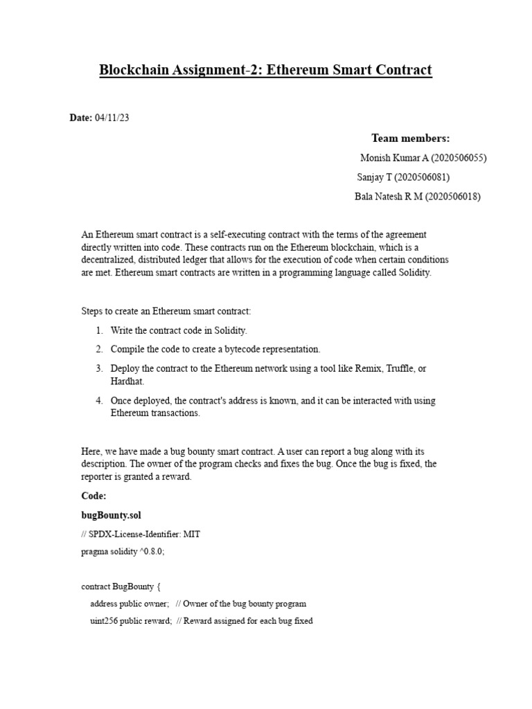 Ethereum Bug Bounty Smart Contract Guide | PDF | Software Engineering ...