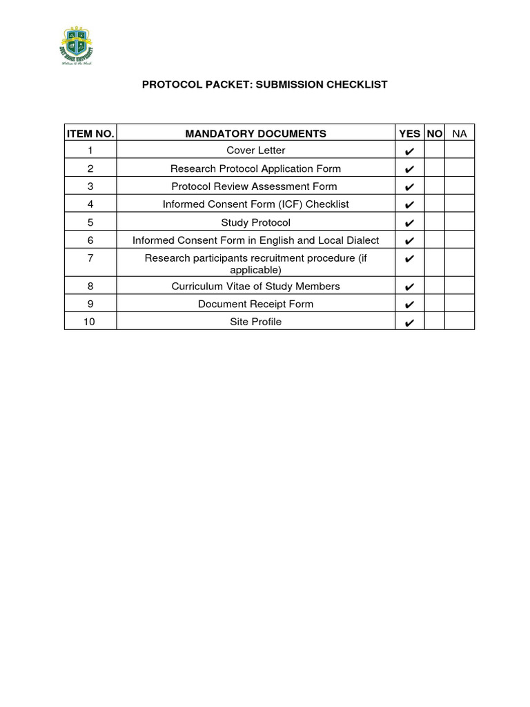 HNU Research Protocol Submission Checklist | PDF | Informed Consent ...