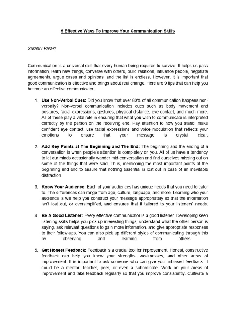 9 Effective Ways To Improve Your Communication Skills | PDF