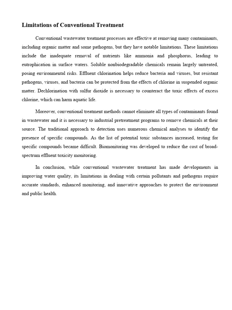 Limitations of Conventional Wastewater Treatment | PDF