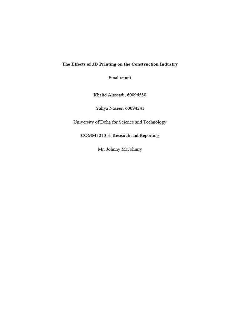The Effects of 3D Printing on the Construction Industry PDF 3 D