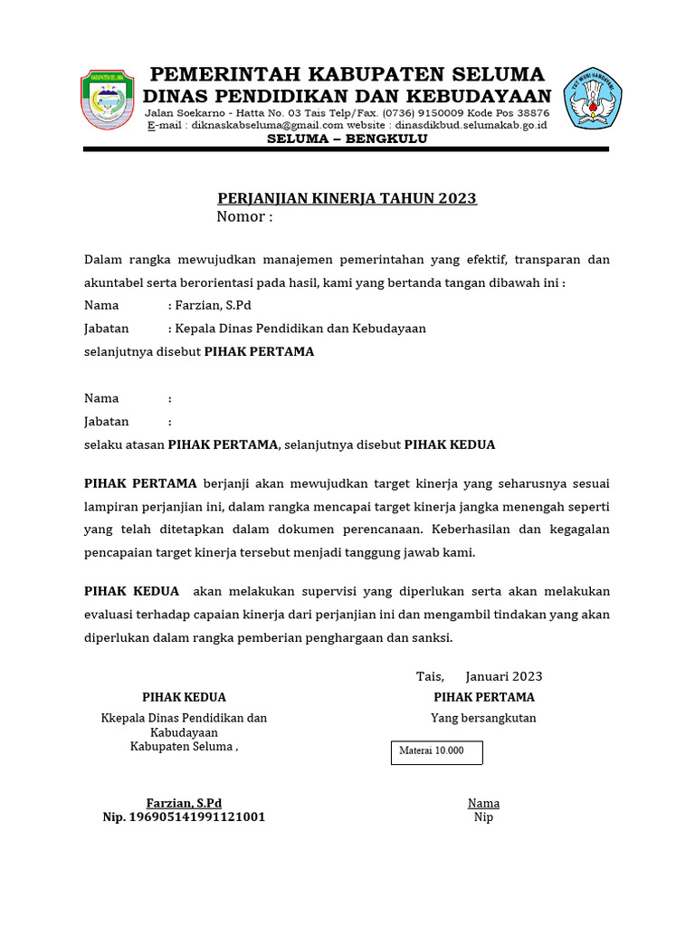 Perjanjian Kinerja Pdf
