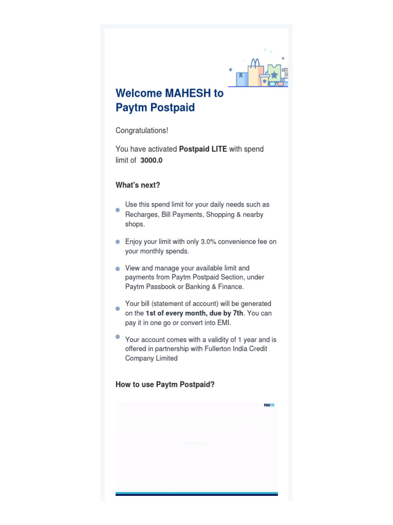 Welcome to Paytm Postpaid LITE Activation | PDF