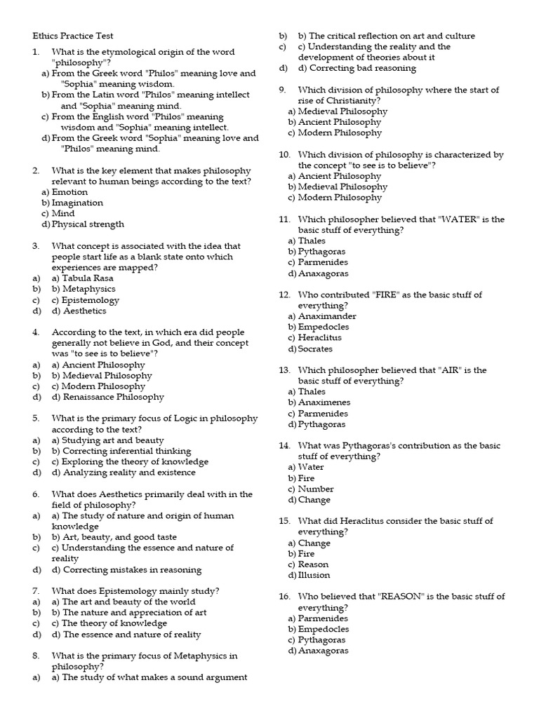 Ethics practice test pdf