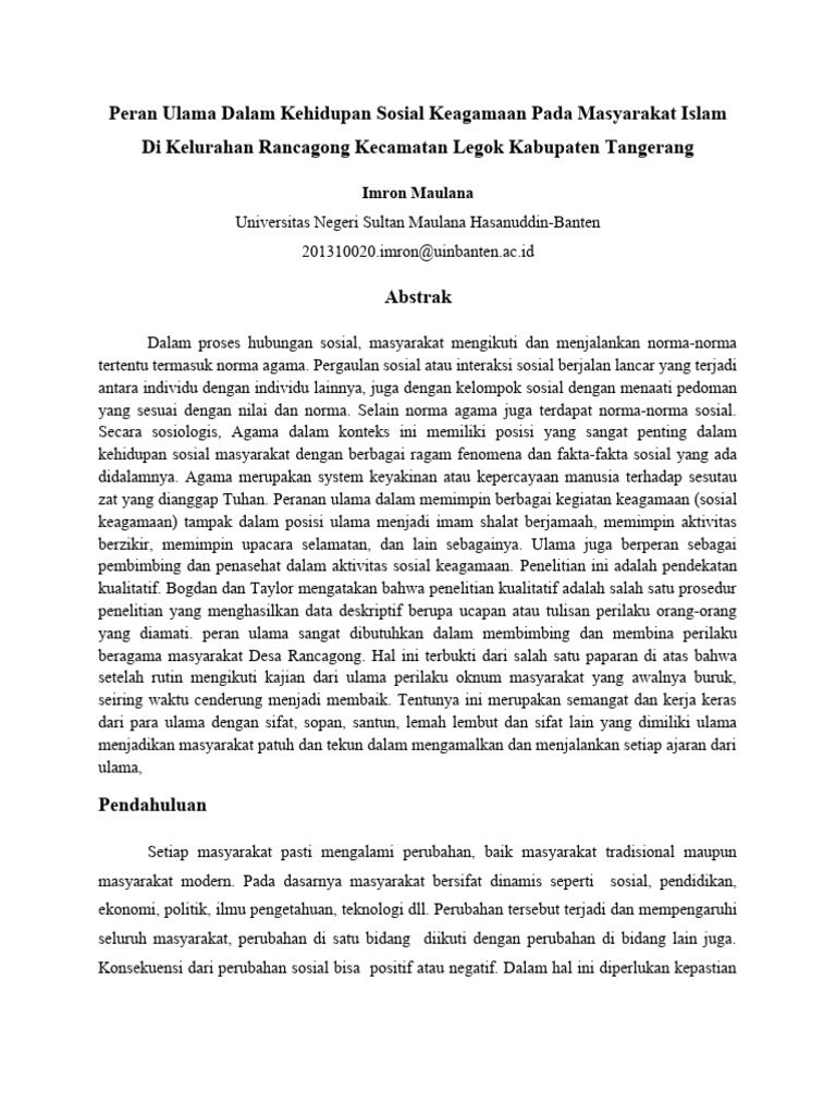 Peran Ulama dalam Kehidupan Sosial | PDF | Ilmu Sosial | Sains & Matematika