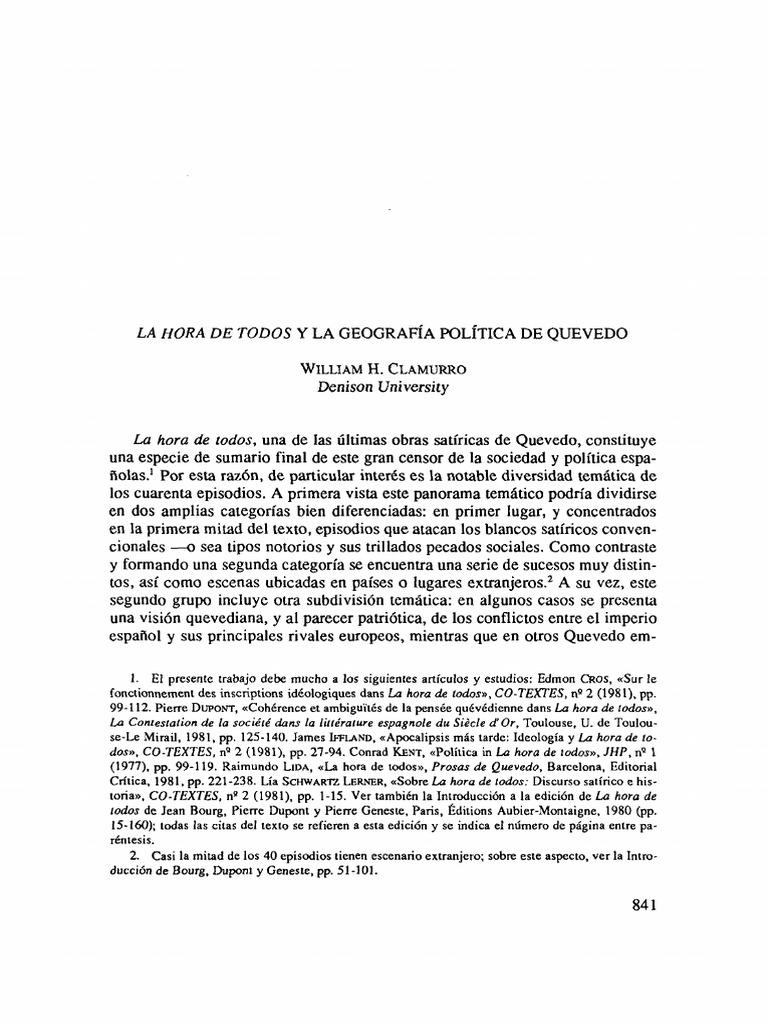 La Hora De Todos Y La Geografia Politica De Quevedo PDF Rep blica 