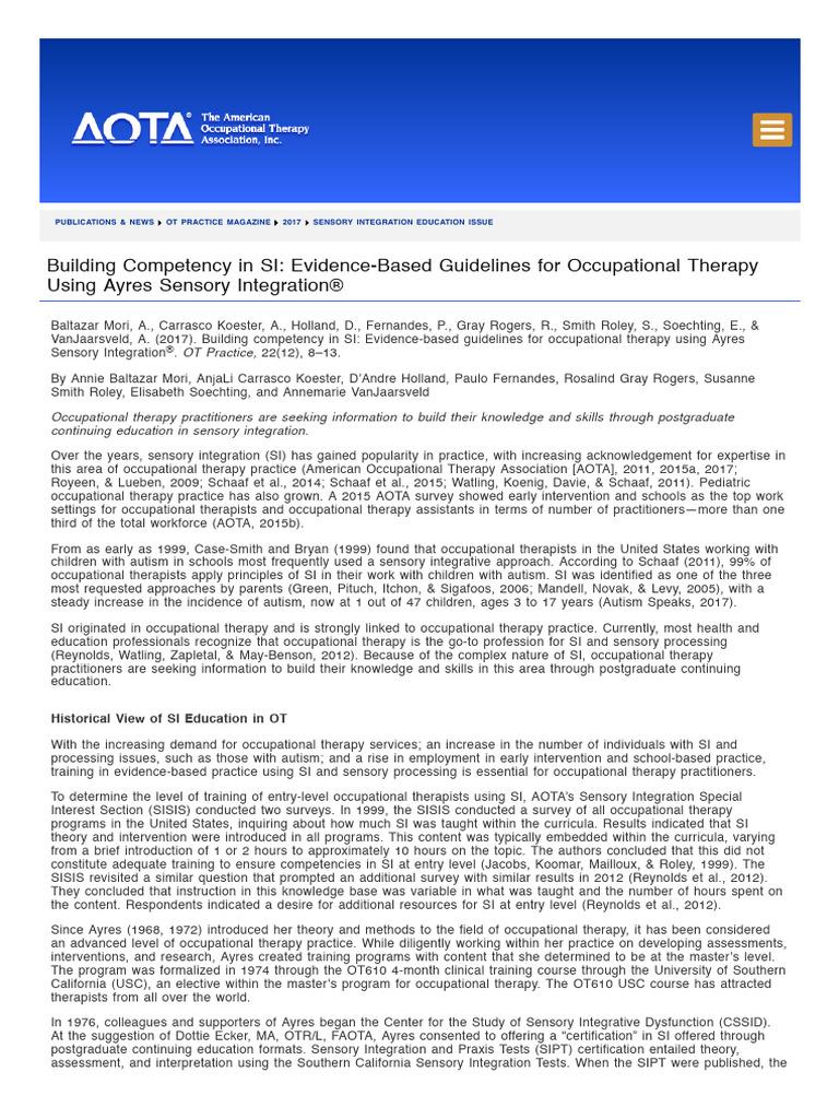 Building Competency in SI - Evidence Bas... Sing Ayres Sensory ...