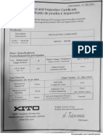 Certificado Tecle Eléctrico Marca KITO.