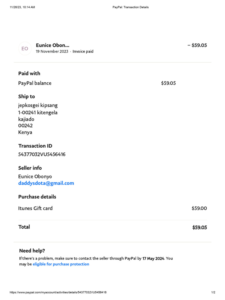 PayPal - Transaction Details | PDF
