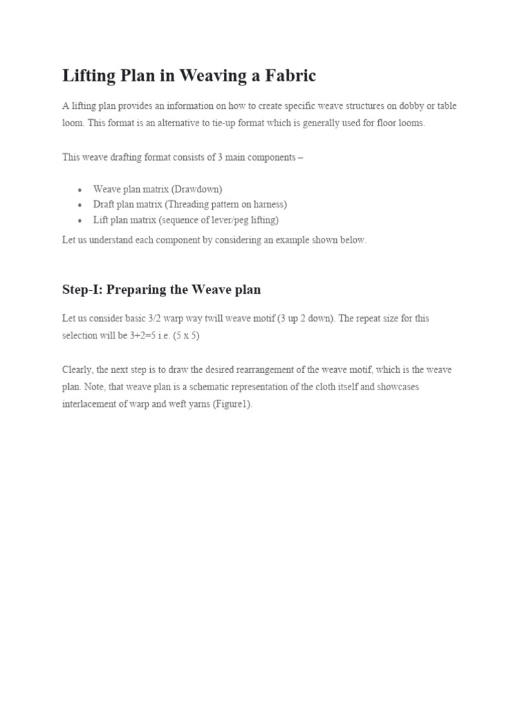 Lifting Plan in Weaving A Fabric PDF Loom Weaving Lifting Plan in Weaving A Fabric PDF Loom Weaving