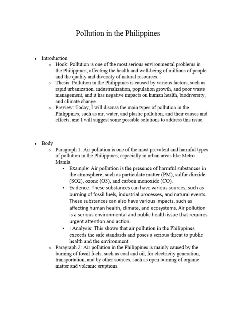 Pollution in the Philippines PDF Water Pollution Air Pollution