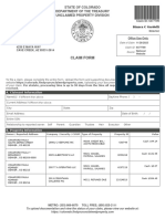 Claim Form: State of Colorado Department of The Treasury Unclaimed Property Division